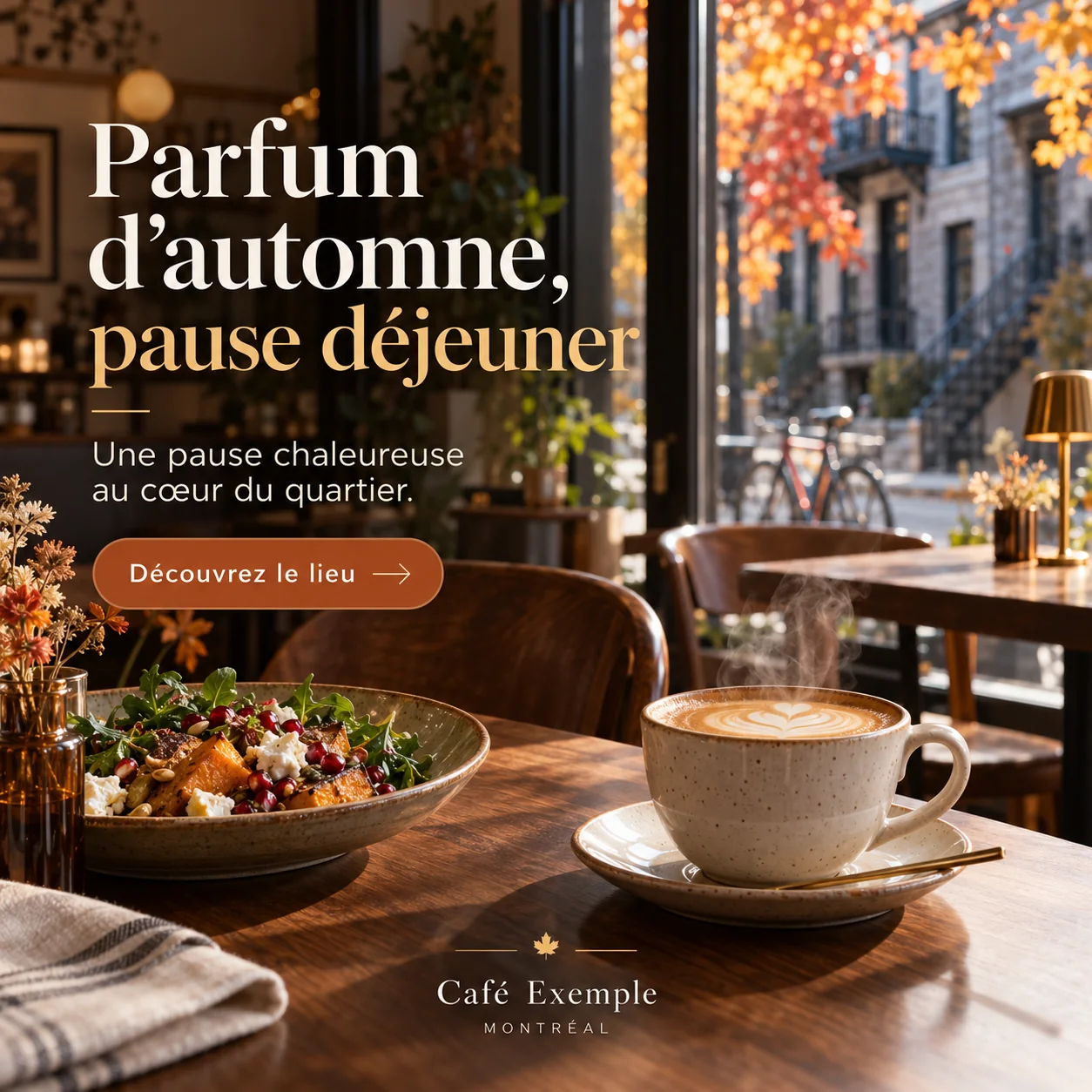 Visuel publicitaire pour Café Exemple Montréal, un commerce fictif